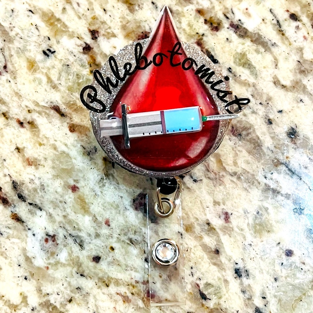 Phlebotomist badge reel, badge pull. Customized.